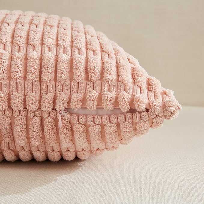 Fancy Homi 4 Packs Decorative Throw Pillow Covers for Living Room Couch Bed, Modern Farmhouse Boho Home Décor Accent Cushion Case, 20" x 20", Blush Pink