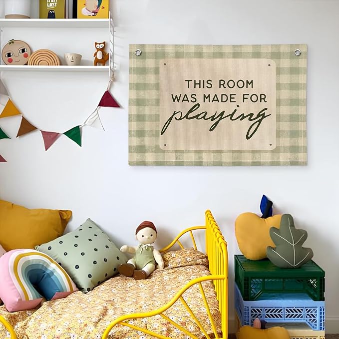 Playroom Wall Decor, This Room Was Made For Playing Playroom Banner, Banner Flag Wall Hanging Decor for Toddler Boy Room Nursery 20x30 Inch - Sage Green