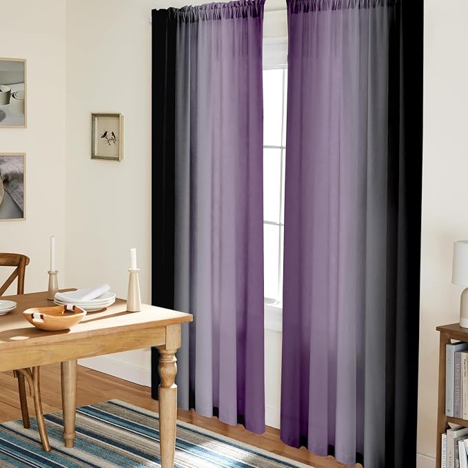 Purple and Black Curtains for Living Room 84 Inch Length Ombre Curtains 2 Panel Bedroom Black and Purple Curtains Rod Pocket Light Filtering Window Curtain Modern Gradient Drapes