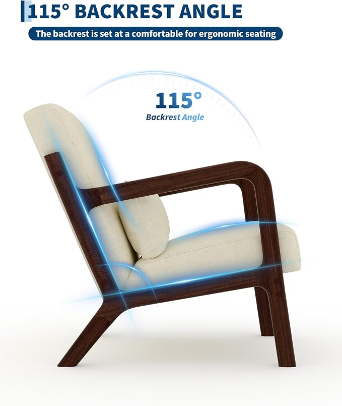 Garvee Mid-Century Chenille Accent Chair Set of 2, Cozy Reading Chair, Modern Lounge Armchair with Lumbar Pillow, Sturdy Wood Frame, for Living Room, Bedroom, Office, Beige