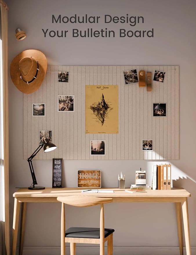 Fluxynara Large Felt Bulletin Board 48" x 36" Cork Board Alternative-12 Pack with 64 Safe Removable Adhesive Tabs, Cork Boards for Walls Cork Board for Home Office Classroom Pin Board -Oatmeal