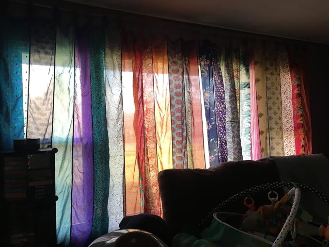 Assorted Hippie Colorful Curtains Light-Filtering – Boho Curtains, Bed Canopy Panel, Tapestry or Window Treatment Patchwork Beige Color (84 X 43 Inches)