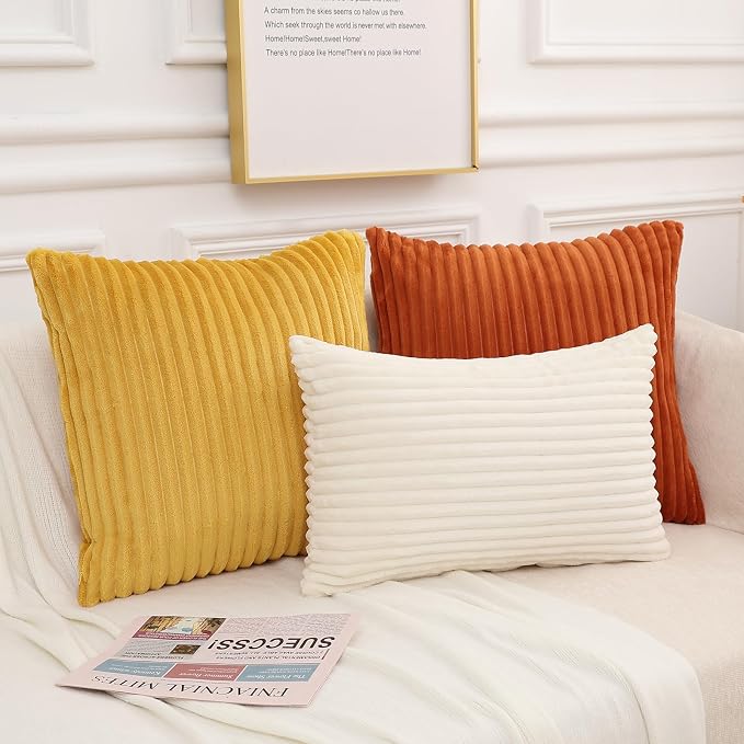 Simmore Decorative Fall Throw Pillow Covers 24x24 Set of 2, Soft Natural Plush Flannel Double-Sided Fluffy Couch Euro Sham Pillow Covers for Sofa Living Room, Cream White