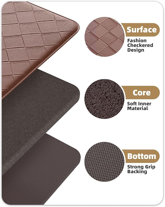 Color&Geometry Anti Fatigue Cushioned Kitchen Floor Mats,17"X47",Runner Rug Non Slip Waterproof,Memory Foam Padded Standing Mat for Front Sink,Brown