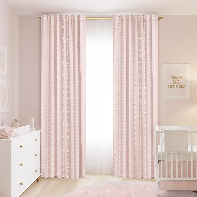 Lino Rosa Blush Pink Cute Blackout Curtains for Girls Room & Nursery, Boho Floral Striped Closet Curtain for Open Closet, Girly Coquette Shabby Chic Curtains for Teen Girls Bedroom 2 Panels, 84 Inch
