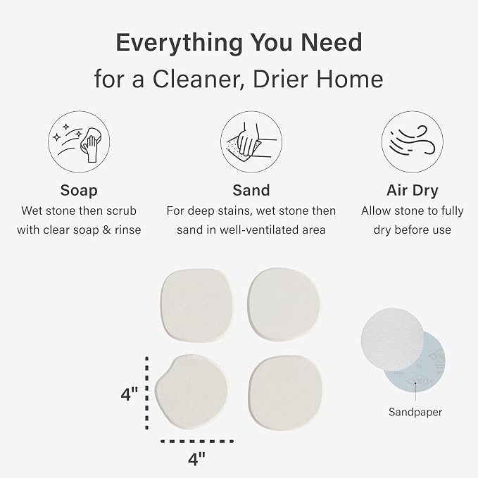 Dorai Home Stone Coasters Set - Diatomaceous Earth Water-Absorbing Drink Coaster for Coffee Table, Kitchen or Bar, Modern Stone Appearance | Sandstone - Set of 4