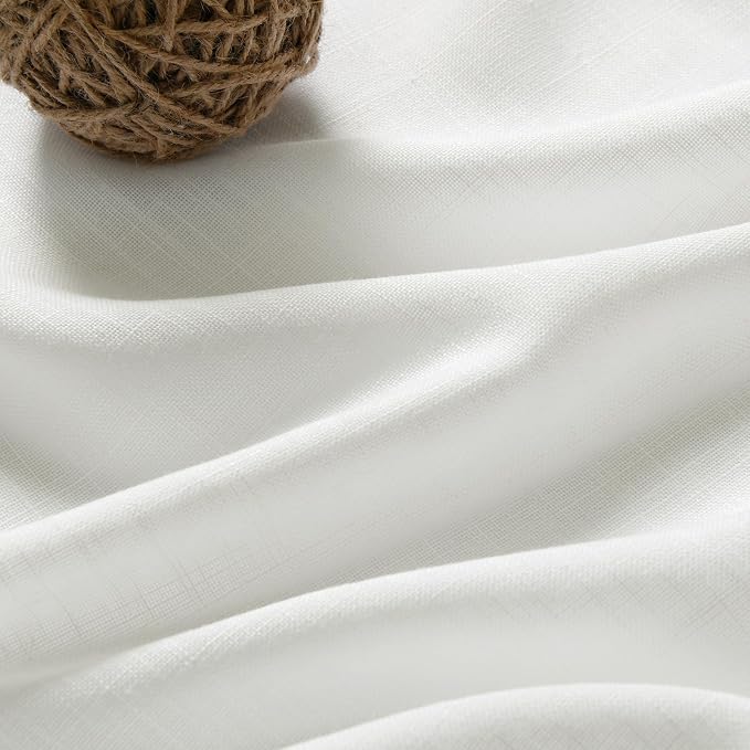 Nanspring Ivory Linen Sheer Curtains 54 Inch Length 2 Panel Set Back Tab Rod Pocket Semi Sheer Light Filtering Short Curtain Soft Elegant Aesthetic Small Window Drapes for Bathroom 52x54 Inches Long