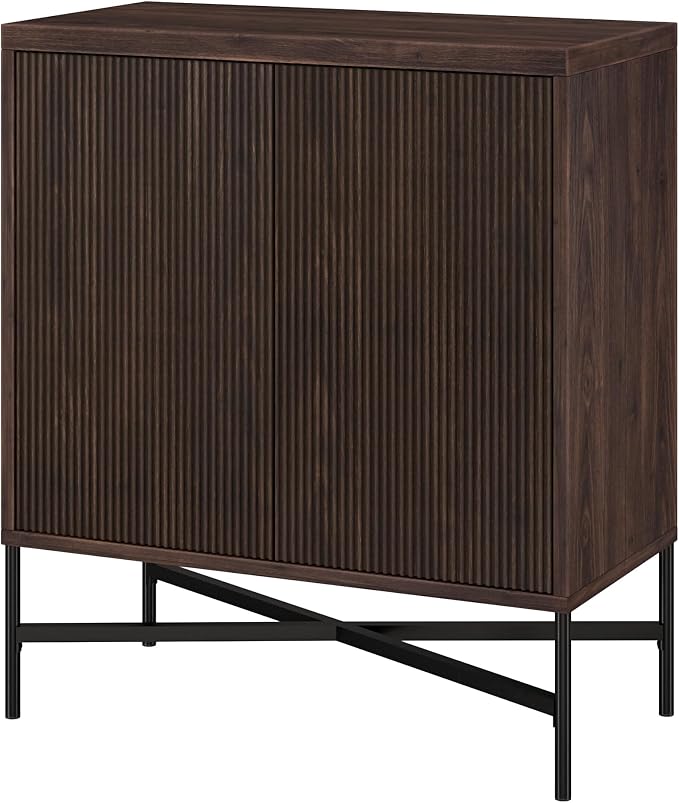 Henn&Hart 28" Fluted Accent Cabinet, Ribbed Modern Sideboard Buffet Cabinet with 2 Doors and an Adjustable Shelf for Living Room, Dining Room, Bedroom or Entryway, Rich Brown