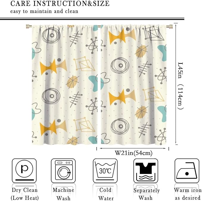 JESTRONRY Mid Century Modern Curtains,Vintage 1950s Atomic Stars Abstract Geometric Shapes Window Treatments Curtains for Living Room Bedroom Kitchen Bathroom Home Decor C 42x45in