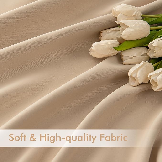 MIULEE Back Tab Beige Curtains 84 Inch Length 2 Panels Set for Living Room Bedroom, Cream Rod Pocket/Pinch Pleated Light Blocking Thermal Insulated Room Darkening Blackout Curtains 84 Inches Long