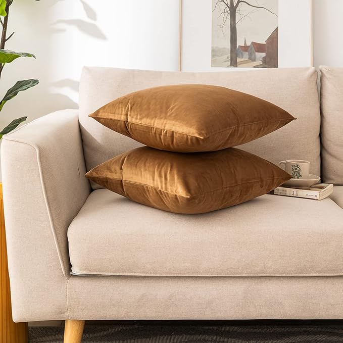 NiNi ALL Decorative Throw Pillow Covers Velvet 26x26 Inch Pack of 2 Brown Cushion Covers Soft for Couch Sofa Bedroom Living Room Outdoor