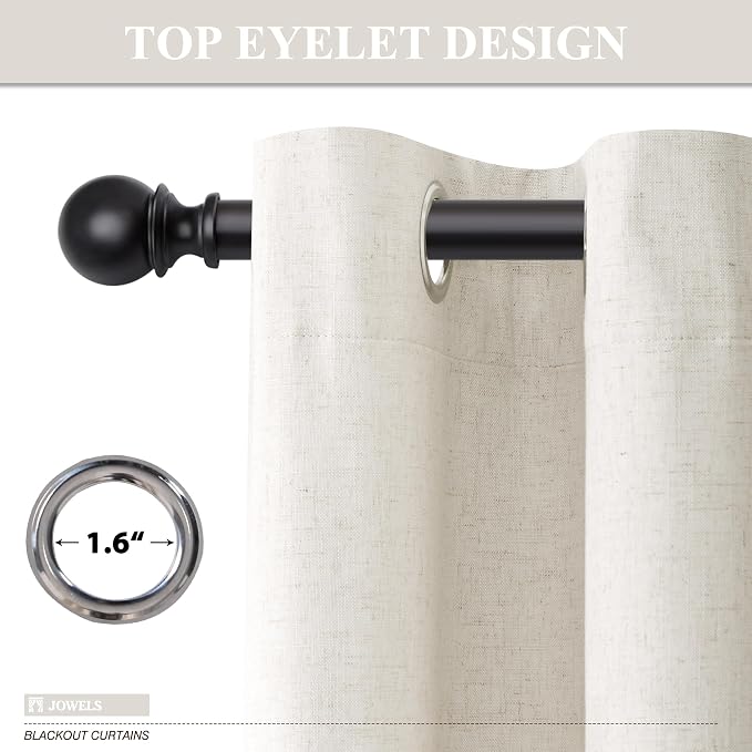 Jowels Cream Linen Blackout Curtains 92 Length 2 Panels Set for Living Room Bedroom, 100% Black Out Thermal Insulated Linen Drapes, Room Darkening Grommet Curtains 92 Inches Long Natural Beige