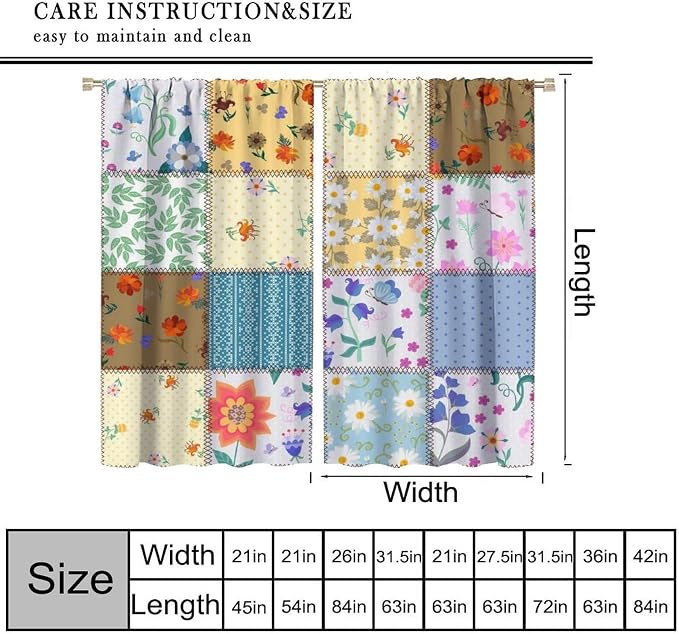 Boho Patchwork Floral Blackout Curtains Boho Vintage Flower Bohemian Colorful Spring Retro Print Window Drapes for Bedroom Living Room Kitchen Cafe （W31.5xL63 Inch） x2 Panels
