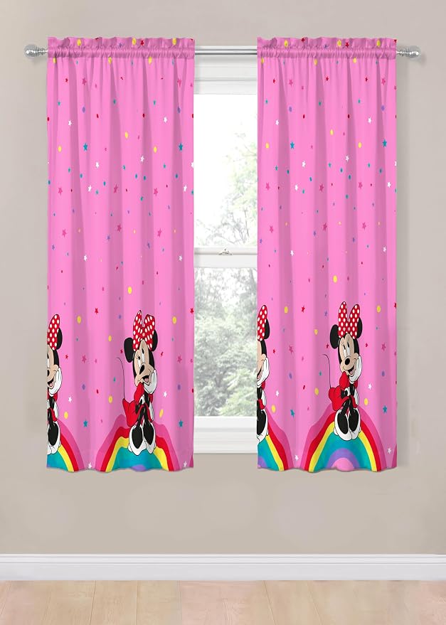 Sunny Side Up Window Curtains for Kids Bedroom 4-Piece Drape Set with 2 Tiebacks, Pink - Minnie Mouse, 42" W x 63" L (Pack of 2)