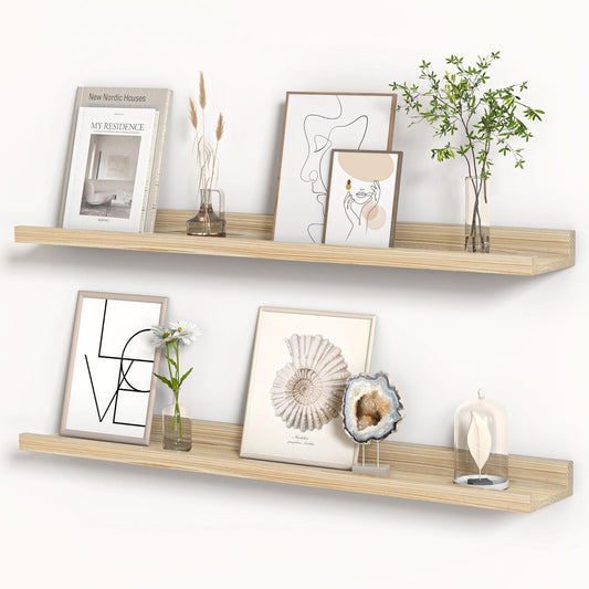 Floating Shelves for Wall, Picture Ledge Shelf 36 Inch Solid Wood Set of 2, Rustic Wall Shelves with Lip, Kids Bookshelf, Photo & Picture Live Edge Floating Shelves for Bedroom, Living Room, Kitchen