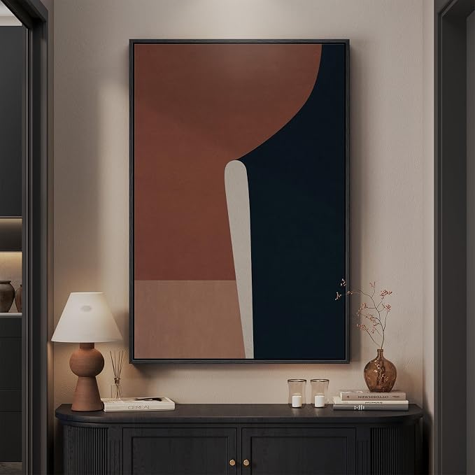 Framed Abstract Neutral Brown Wall Art for Living Room, Modern Boho Color Block Canvas Paintings Prints Artwork for Walls, Vertical Minimalist Pictures Wall Decor for Bedroom Home Office, 24x36 Inch