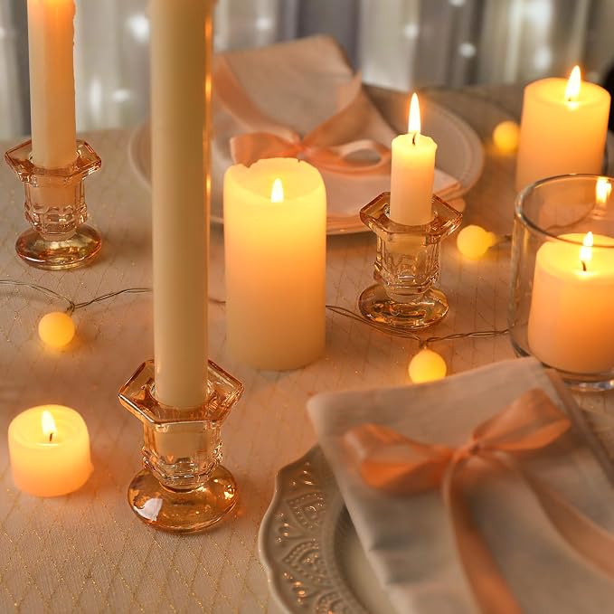Lanttu 12 Pcs Gold Glass Candle Holders Set Candlestick Holders Bulk | Taper Candle Holders for Wedding, Festival Table Centerpiece,Home Decoration