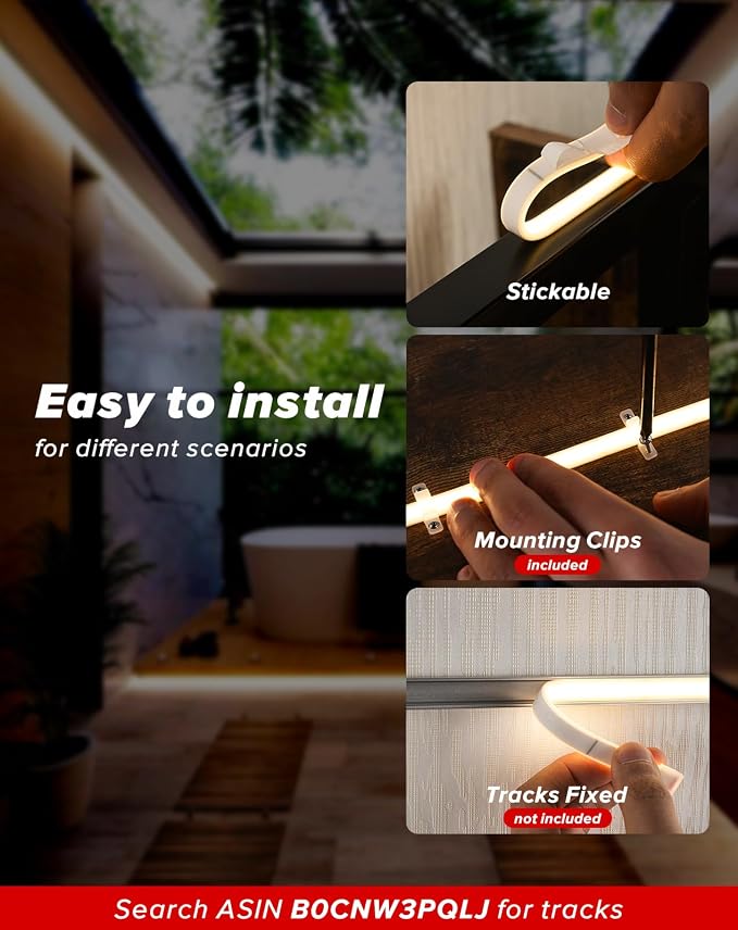 Shine Decor COB LED Rope Light AC 120V, 800lm Ultra Bright, IP65 Waterproof Cold-Resistant ETL Neon Strip, No Driver Tape Lighting for Home Commercial 10x4.5mm, 2800K Warm White, 65.6ft