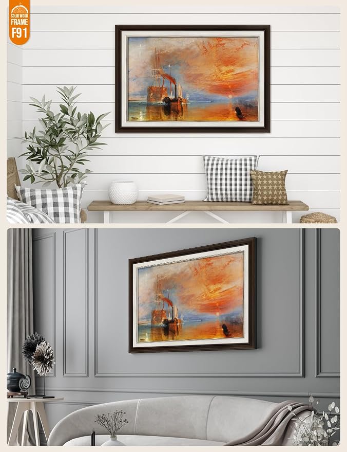DECORARTS - The Fighting Temeraire by William Turner. World Famous Painting Reproduction. Giclee Prints in Classic Golden Frame Ready to Hang