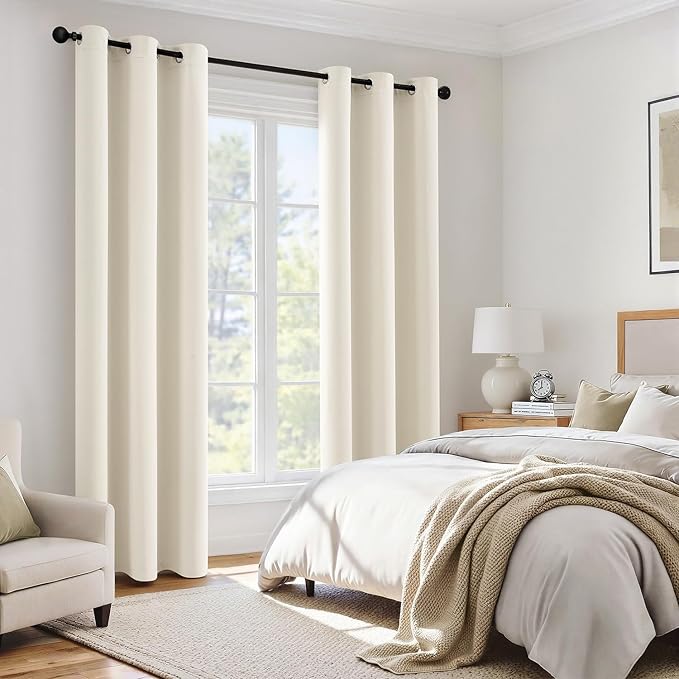 MIULEE Cream 100% Blackout Curtains for Bedroom 72 Inch Long, 2 Thick Layers Thermal Insulated Black Out Window Curtains with Black Liner, Noise Reducing Grommet Living Room Drapes 2 Panels Set Ivory