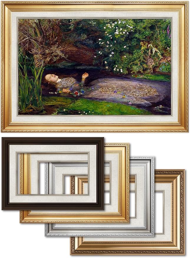 DECORARTS - Ophelia by John Everett Millai. World Famous Painting Reproduction. Giclee Prints in Classic Golden Frame Ready to Hang