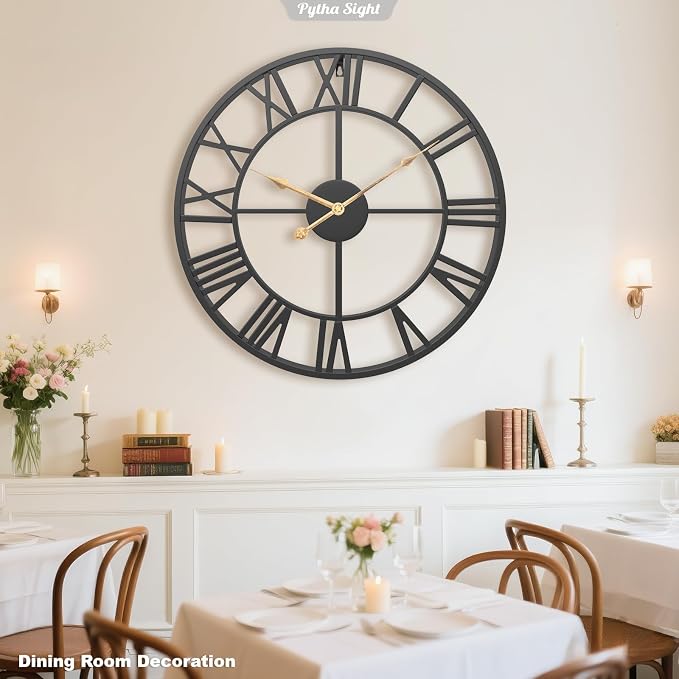 Pytha Sight 14 Inch Large Wall Clocks for Living Room Decor,Big Silent Battery Operated Metal Wall Clock,Rustic Modern Farmhouse Roman Numerals Wall Clock for Kitchen,Office,Bedroom,Dining Room