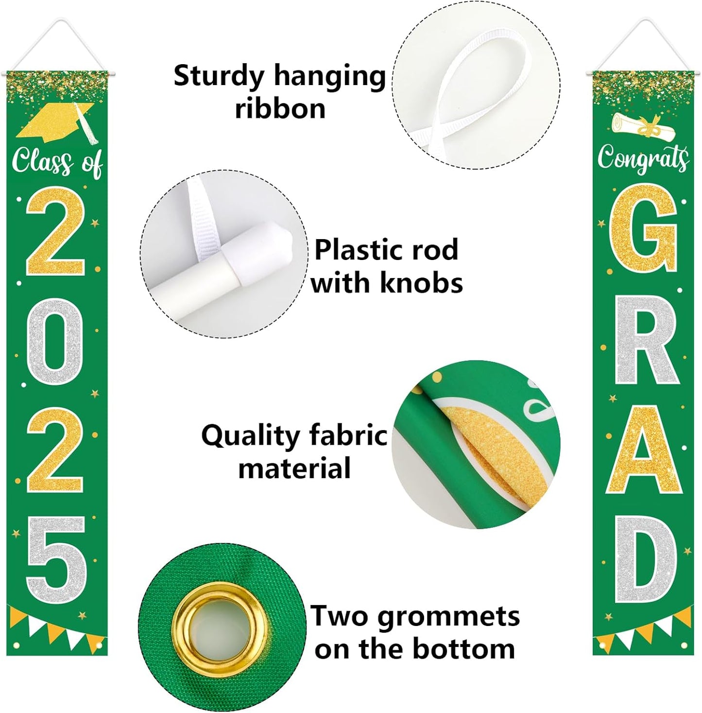 Graduation Decorations 2025 GRAD Banner Green Porch Door Sign Welcome Banner For Indoor Outdoor Wall Graduation Decorations Class of 2025