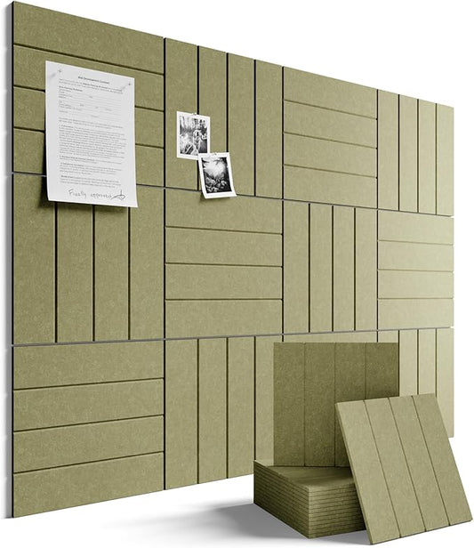 Fluxynara Large Felt Bulletin Board 48" x 36" Cork Board Alternative-12 Pack with 64 Safe Removable Adhesive Tabs, Cork Boards for Walls Cork Board for Home Office Classroom Pin Board -Olive Green