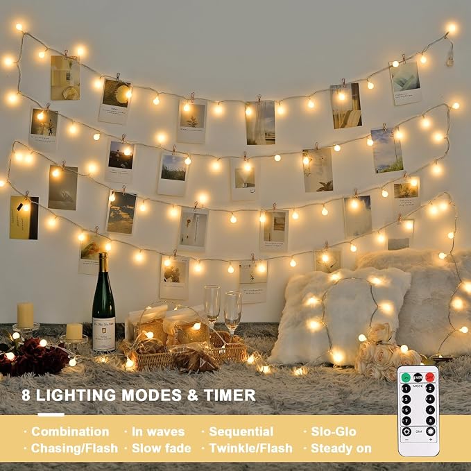 JMEXSUSS Warm White 100 LED Globe Battery Operated Christmas Lights Indoor | 33ft Battery Powered String Lights Outdoor Waterproof, Christmas String Light with Remote Timer for Bedroom Camping Decor