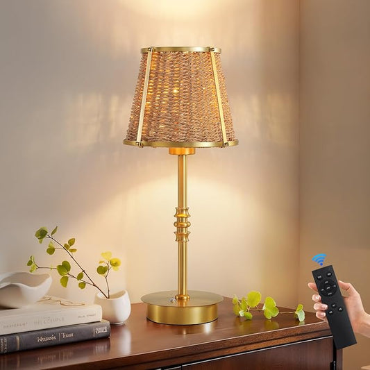 Cordless Bedside Table Lamp Rechargeable: 6200mAh Battery Operated Desk Lamp with Remote Stepless Dimming & Timer 18'' Vintage Nightstand Lamps for Night Light Bedroom Living Room Camp(Included Bulb)
