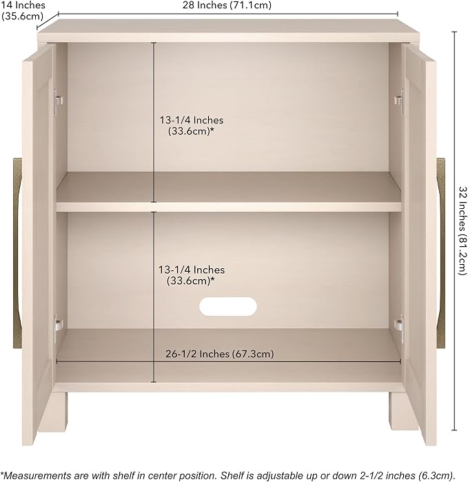 Henn&Hart 28" Wooden Accent Cabinet, Modern Sideboard Buffet Cabinet with 2 Doors and an Adjustable Shelf for Living Room, Dining Room, Bedroom or Entryway, Beech White