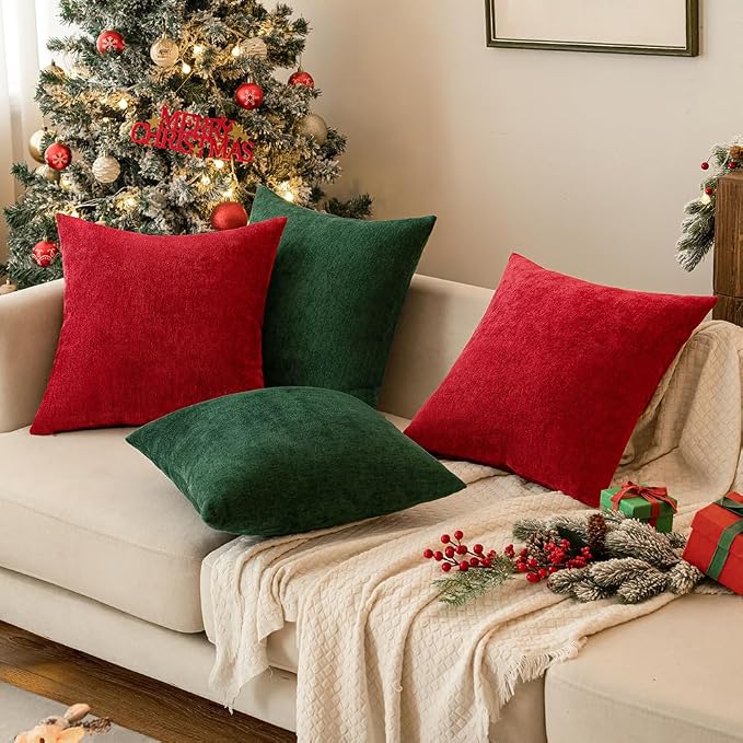 MIULEE Pack of 2 Dark Green Decorative Pillow Covers 26x26 Inch | Soft Chenille Couch Throw Pillows Eruo Sham Farmhouse Cushion Covers for Home Decor Sofa Bedroom Living Room