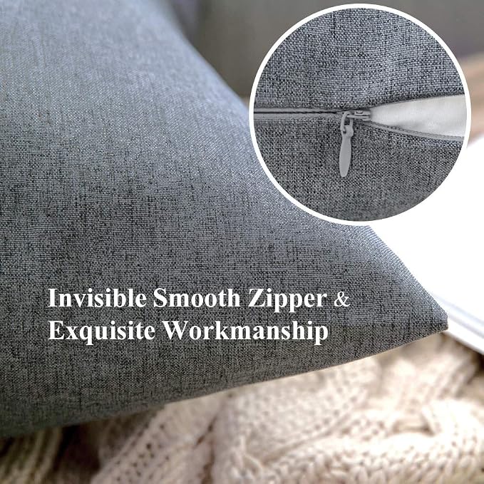 MIULEE Pack of 2 Decorative Outdoor Solid Waterproof Throw Pillow Covers Euro Sham Faux Linen Garden Farmhouse Cushion Cases for Patio Tent Balcony Couch Sofa 26x26 Inch Dark Grey