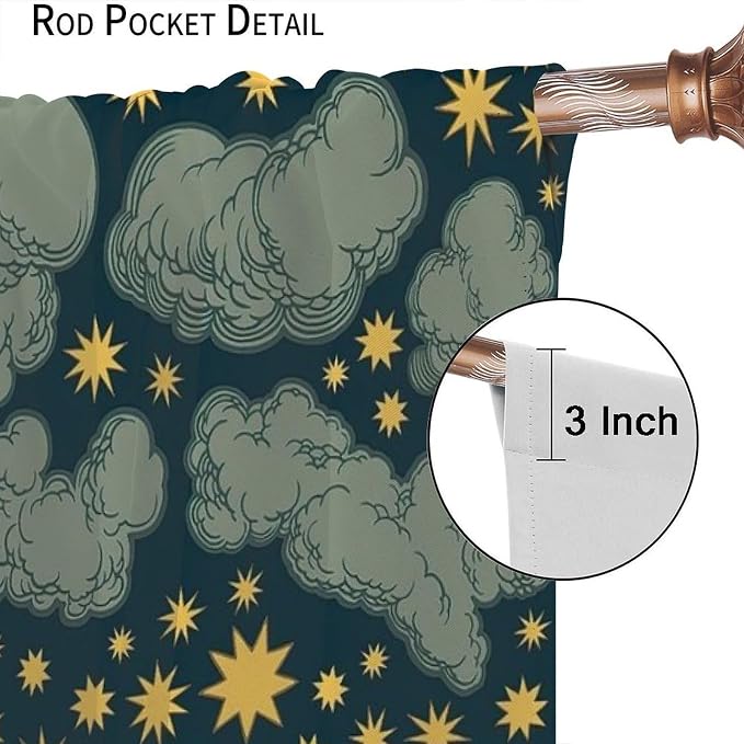 Sun Moon Blackout Window Curtains, Bohemian Sun Moon Star Pattern Print Window Drapes, for Living Room Bedroom 55x63in 2 Panels