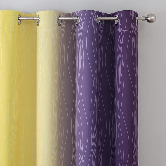 Estelar Textiler Yellow and Purple Ombre Blackout Curtains 84 Inch Length for Bedroom, Thermal Insulated Full Light Blocking Grommet Gradient Blackout Drapes for Living Room, 52Wx84L, 2 Panels