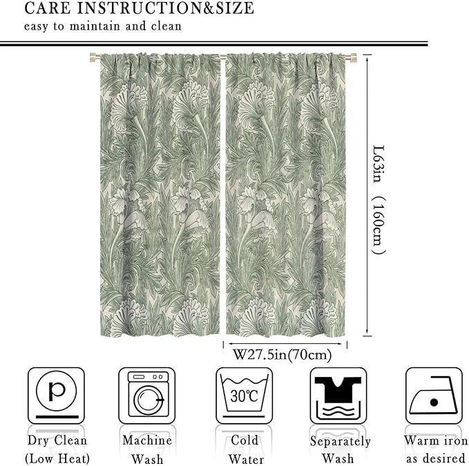 Bohemia William Morris Art Blackout Window Curtains, Vintage Flowers and Foliage Rod Pocket Curtains, for Living Room Bedroom 27.5(W)*63(L) 2 Panels