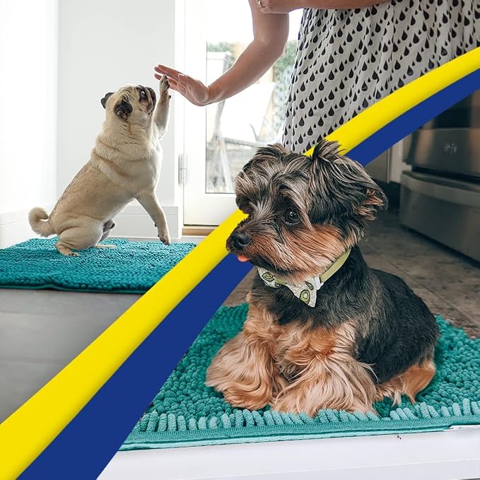 Muddy Mat® | Super Water Absorbent Door Mat Indoor, Microfiber Quick Dry Chenille Entryway Rug, Slip Resistant Front Door Mat, Indoor Mats for Entryway, Machine Washable Pet Rug, Teal 36" x 120"