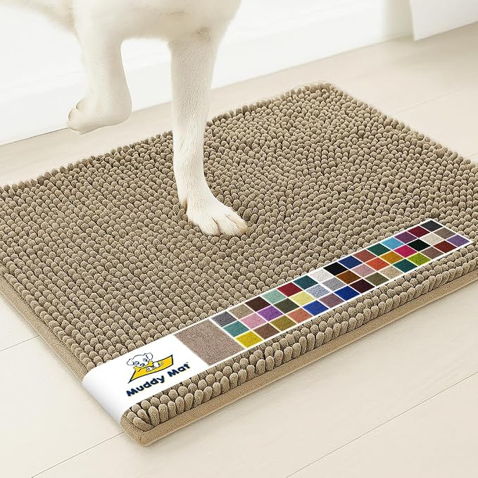 Muddy Mat® | Super Water Absorbent Door Mat Indoor, Microfiber Quick Dry Chenille Entryway Rug, Slip Resistant Front Door Mat, Indoor Mats for Entryway, Machine Washable Pet Rug, Taupe 32" x 44"