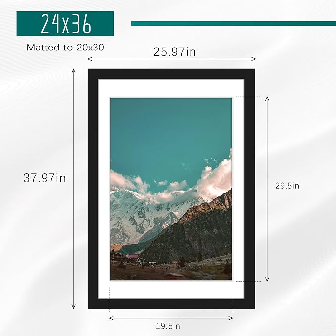 Picrit 24x36 Picture Frame 3 Pack, Black Poster Frame, Display Poster 20 x 30 with Mat or 24 x 36 without Mat for Horizontal or Vertical Wall Mounting