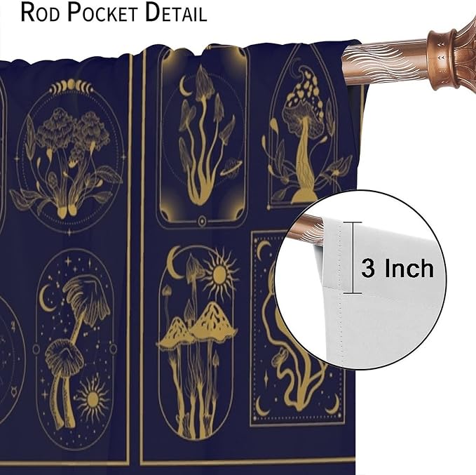 Mushroom Curtains,Boho Style Mystical Plant Sun Moon Print Window Treatments for Bedroom Living Room Kitchen Purple Herbs Window Drapes 2 Panels Set,Total Size 52 x 84 Inch