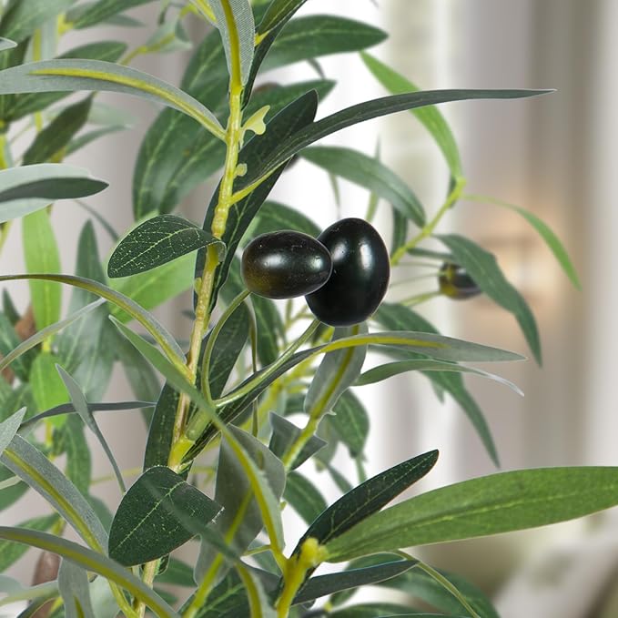 7FT Artificial Olive Tree, Tall Faux Olive Trees 84in Outdoor Fake Potted Silk Plant with Trunk and Realistic 1048 Leaves and 40 Fruits for Modern Office Home Decor Indoor 2Pack