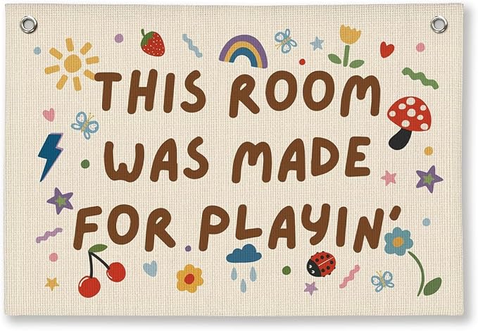 Play room Wall Decor, Toddler Playroom Decor Hanging Linen Banner, Play Room Wall Decor for Nursery, 20x30 Inch