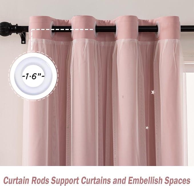 2 Panels Blush Pink Star Blackout Curtains 275 Inches Long, Privacy Light Filtering Cute Drapes for Kids Bedroom, Thick Grommet Double Layer Nursery Princess Curtains for Glass Door (52"W x 275"L)