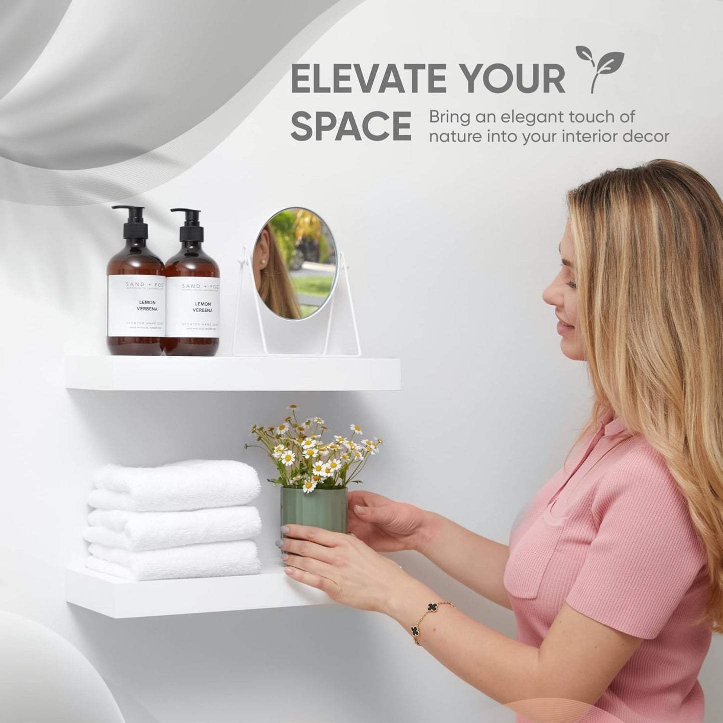 Homeforia White Floating Shelf 18 inch, High End Solid Real Wood 18inch Bathroom Floating Shelves for Wall Mounted, White Wooden 18in Floating Shelves, Heavy Duty Bracket, 18 X 6.5 X 1.75 in, Set of 4