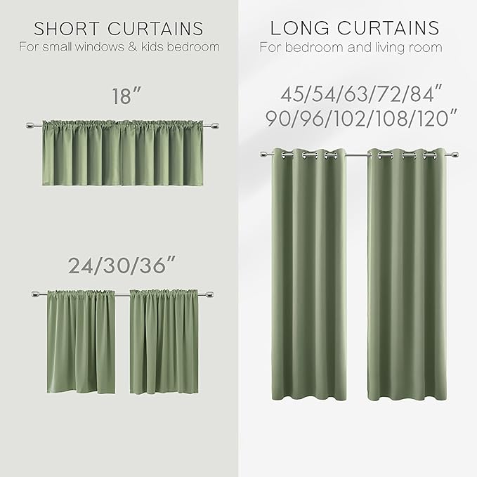 KOUFALL Blackout Curtains 63 Inch Long for Bedroom,Cute Boho Light Green Sage Black Out Room Darkening Thermal Curtain Drapes for Living Room 2 Panels Set Winter Insulated