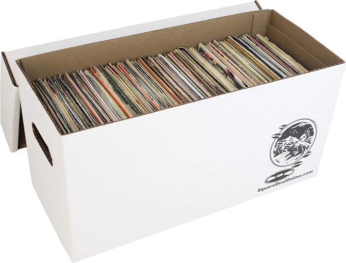 Durable Set of 10 - 7 inch Vinyl Record Storage Boxes - Sturdy Cardboard Construction with Removable Lid - Holds Up to 200 Records Each - Built Tough for Long-Term, Secure Archival Storage - #07BC09