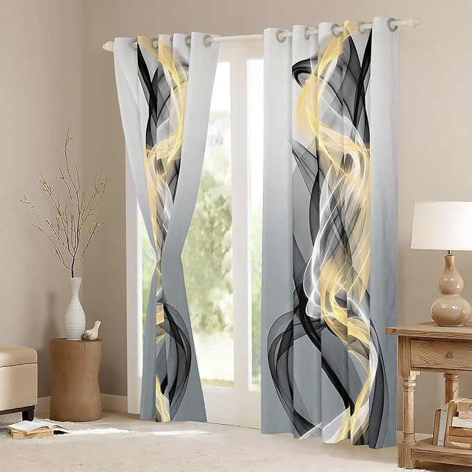 jejeloiu Grey Curtains for Bedroom Living Room Abstract Blackout Darkening Drapes Strip Lines Window Treatments, 2 Panels 52 x 90 Inch Geometric Modern Room Decor