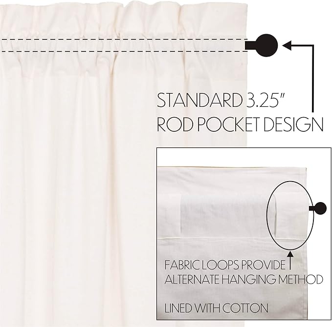 VHC Brands Simple Life Flax Solid Color Cotton Linen Blend Farmhouse Kitchen Curtains Rod Pocket Hanging Loops 16x60 Valance, Antique White Light Creme