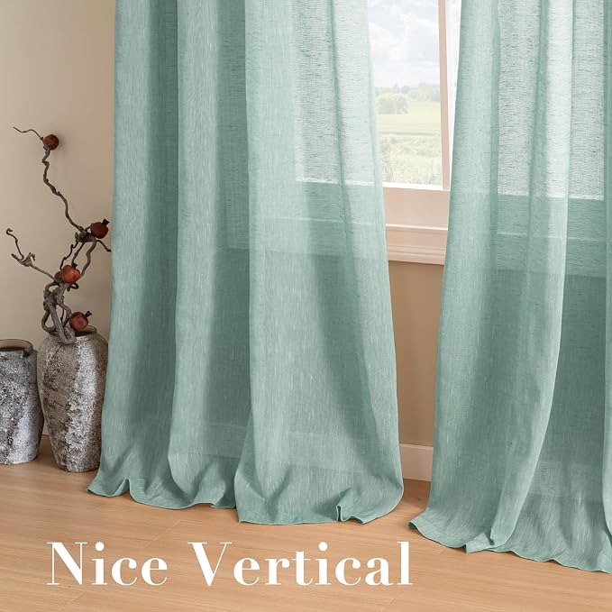 H.VERSAILTEX Linen Curtains Natural Linen Semi-Sheer Curtains 2 Panels Nickel Grommet Privacy Added Premium Soft Rich Material Drapes for Bedroom/Livingroom - 52x84 - Inch - Sea Mist