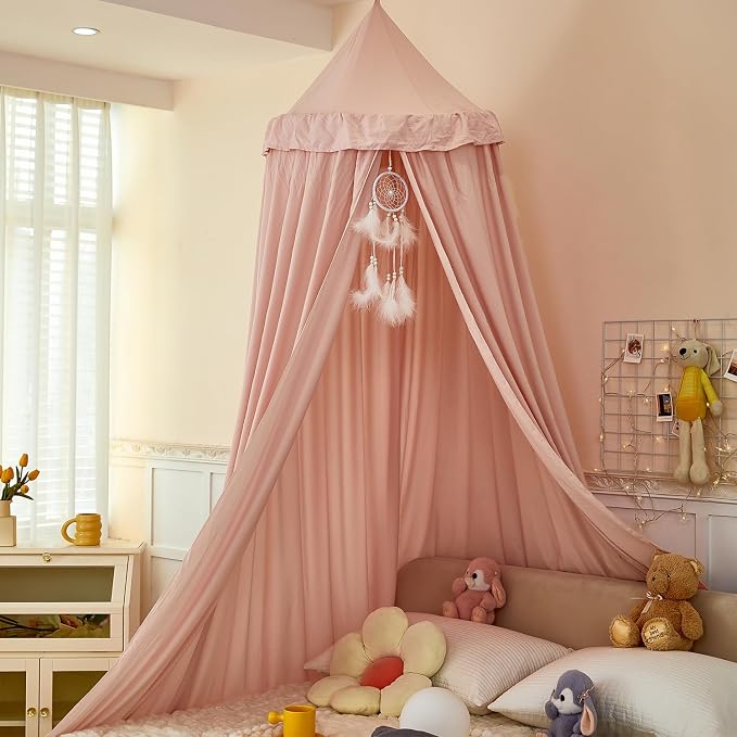 Princess Decor Canopy for Kids Bed, Soft and Durable Bed Canopy for Girls Room Tent Canopy Dreamy Mosquito Net Bedding, Children Reading Nook Canopies Indoor (Pink)